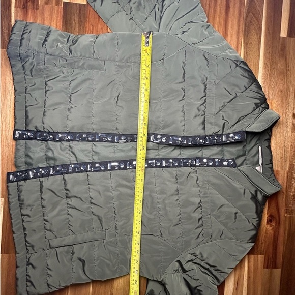 Chicos Jeweled Trim Olive Green Quilted Puffer Jacket Sz 2 (L/12) - Picture 9 of 13